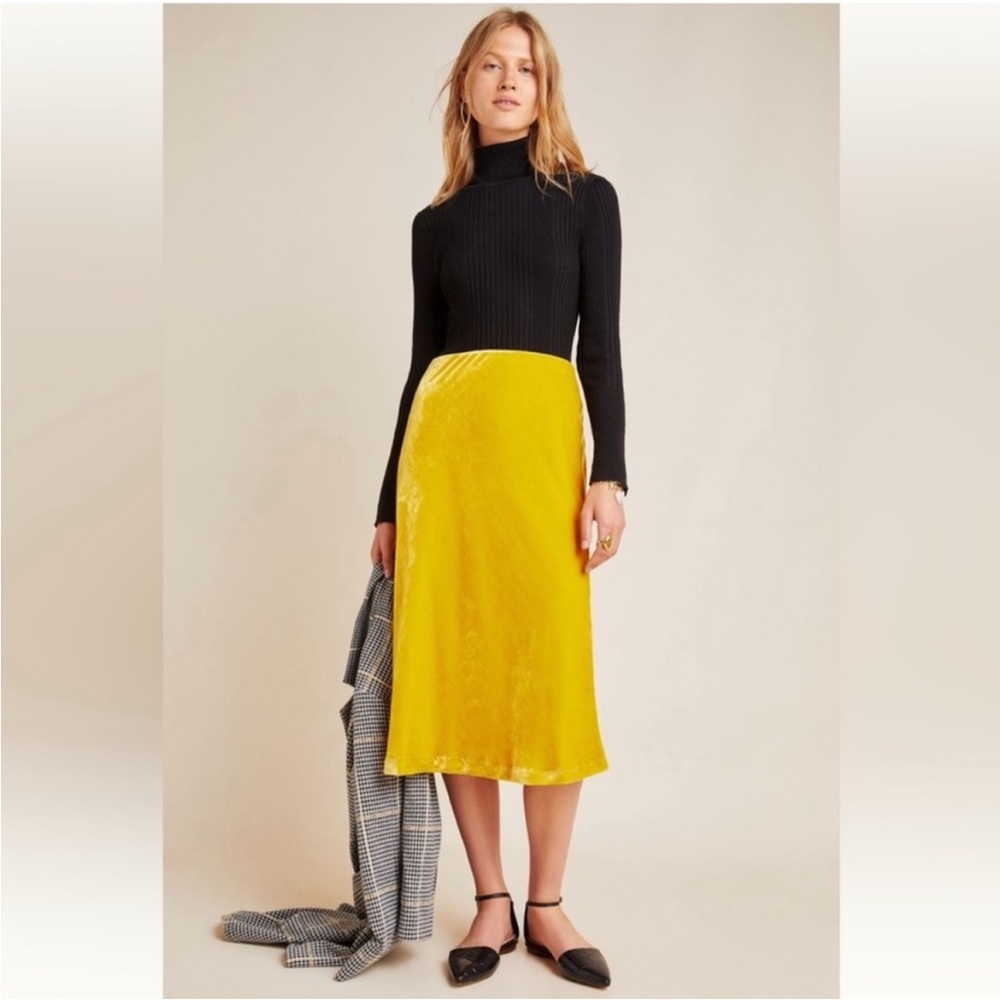 Maeve by Anthropologie Yellow Velvet Skirt